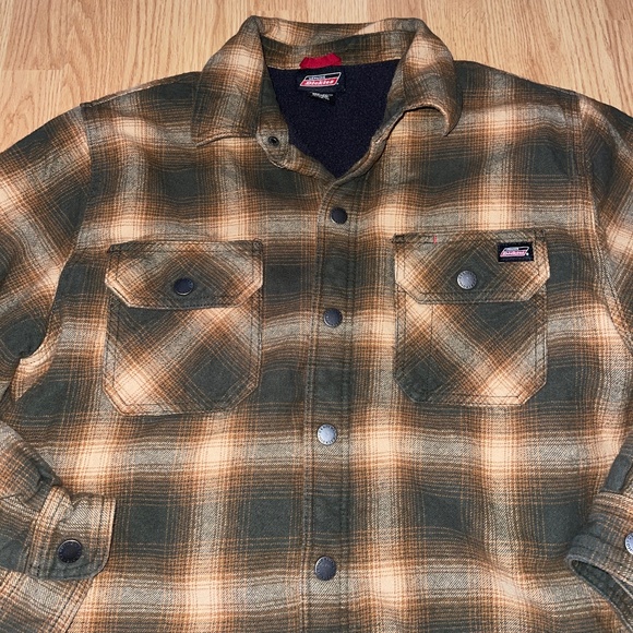 Dickies Flannel Green & Orange Plaid Fleece Lined Snap Button Jacket / Coat - Picture 4 of 9